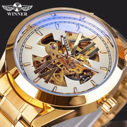 Winner Watch Men Blue Light Glass Skeleton Dial Automatic Watch Black Luminous Waterproof Stainless Steel Mechanical Watch