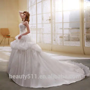 A-Line Satin/Organza Strapless Pearls Beaded Long Trail Gown Wedding Dress Ball Gowns Bridal Gowns