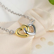 925 Sterling Silver Two Tone Heart Pendant Necklace Interlocking Double Hearts Zircon Love Women Gift Wholesale Fine Jewelry