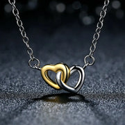 925 Sterling Silver Two Tone Heart Pendant Necklace Interlocking Double Hearts Zircon Love Women Gift Wholesale Fine Jewelry