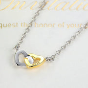 925 Sterling Silver Two Tone Heart Pendant Necklace Interlocking Double Hearts Zircon Love Women Gift Wholesale Fine Jewelry