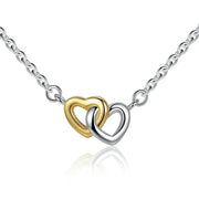 925 Sterling Silver Two Tone Heart Pendant Necklace Interlocking Double Hearts Zircon Love Women Gift Wholesale Fine Jewelry