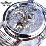 Winner Watch Men Stainless Steel Mesh Transparent Classic Thin Case Hollow Skeleton Male Mechanical Top New Luxury Wrist Watch