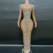 NOVANCE Y2222-C 2022 Hot Selling Sparkly Elegant Mesh Crystal Gown Soarkl Long Dress See Through Wedding Birthday Gown for Adult