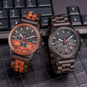 Handmade Luminous Sport Fashion Men's Wooden Quartz Round Chronograph Watch with Pointer Dial and Luxury Style