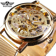 Winner Watch Men Stainless Steel Mesh Transparent Classic Thin Case Hollow Skeleton Male Mechanical Top New Luxury Wrist Watch