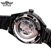 Winner Watch Men Blue Light Glass Skeleton Dial Automatic Watch Black Luminous Waterproof Stainless Steel Mechanical Watch