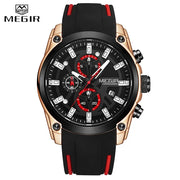 MEGIR 2144 G Mens Watch Fashion Blue Silicone Gift Wristwatch Luxury Luminous Waterproof Watches Men Wrist Relogio Masculino