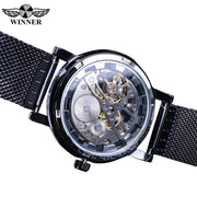 Winner Watch Men Stainless Steel Mesh Transparent Classic Thin Case Hollow Skeleton Male Mechanical Top New Luxury Wrist Watch