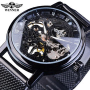 Winner Watch Men Stainless Steel Mesh Transparent Classic Thin Case Hollow Skeleton Male Mechanical Top New Luxury Wrist Watch