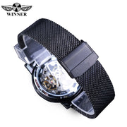 Winner Watch Men Stainless Steel Mesh Transparent Classic Thin Case Hollow Skeleton Male Mechanical Top New Luxury Wrist Watch