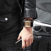 Winner Watch Retro Casual Series Rectangle Dial Design Golden Pattern Hollow Skeleton Men Top New Luxury Mechanical Watch