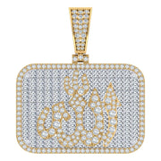 God Allah Islamic Quran Diamond Men's Baguette Cut Pendant Yellow Gold Gift Islam Religious IGI Letter 10KT REAL GOLD Micro