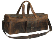 Real Goat Leather Vintage Travel Luggage Bag Shoulder Gym Duffel Bag Large Round Waterproof Travel Duffel Bag