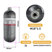 TUXING 300Bar 4500psi 2L Carbon Fiber Cylinder with 6000PSI Regulating Valve High Pressure Cylinder for Scuba Diving M18*1.5