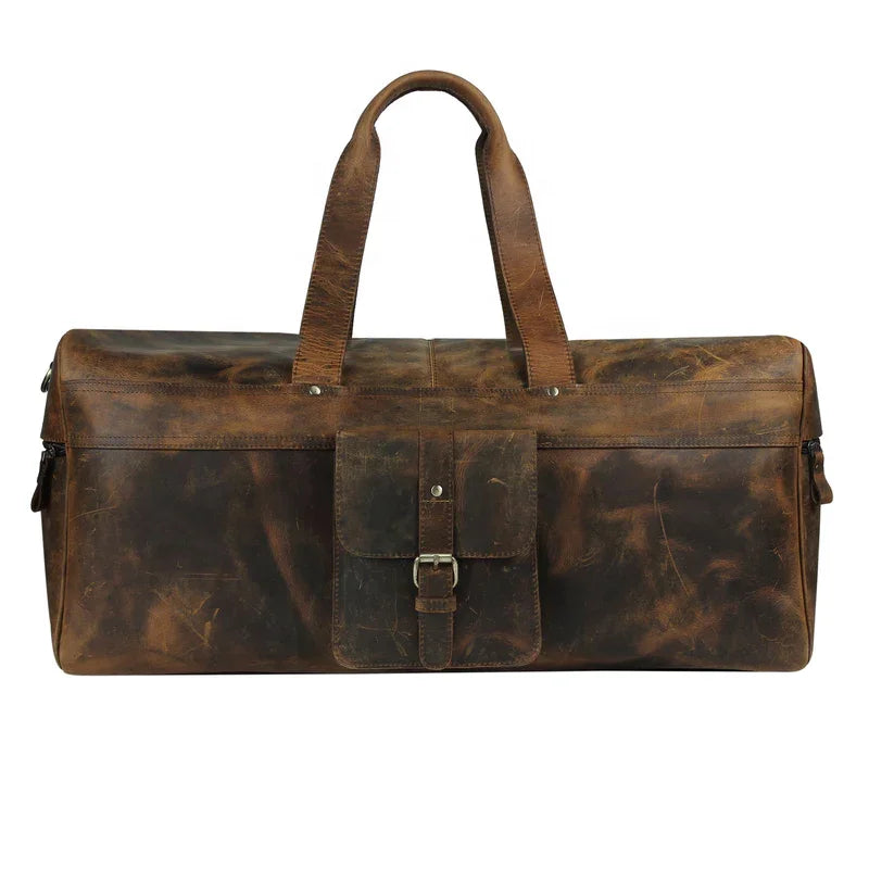 Real Goat Leather Vintage Travel Luggage Bag Shoulder Gym Duffel Bag Large Round Waterproof Travel Duffel Bag