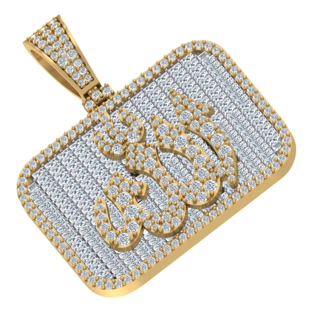 God Allah Islamic Quran Diamond Men's Baguette Cut Pendant Yellow Gold Gift Islam Religious IGI Letter 10KT REAL GOLD Micro