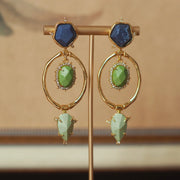 Retro European and American Style Vintage Fashion Alexis Bittar Lapis Lazuli Emerald Tassel Earrings