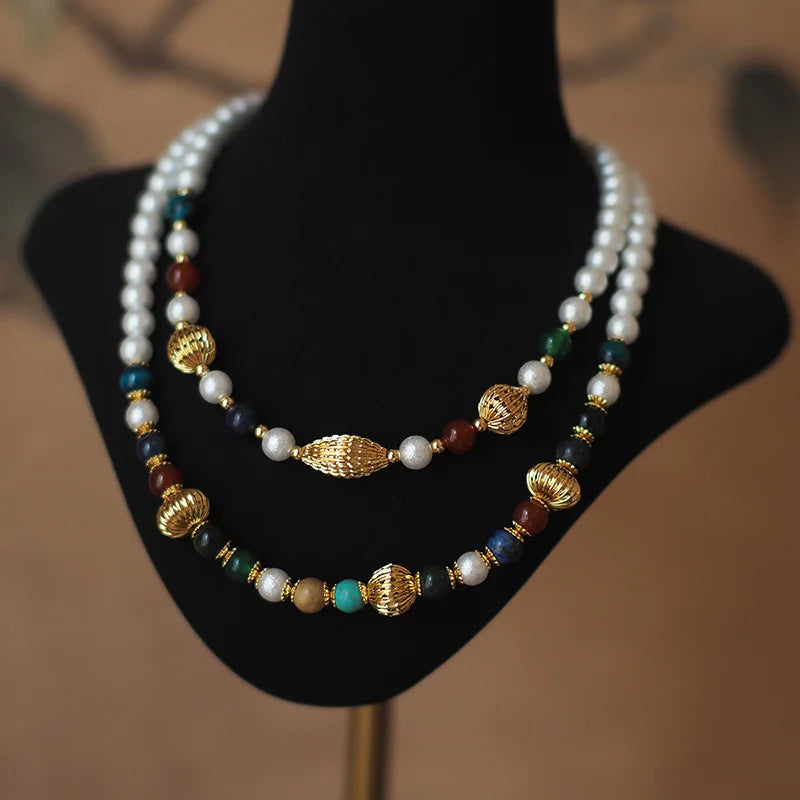 European and American Style French Designer Palace Style Retro Cotton Pearl Beaded Necklace Vintage Medieval