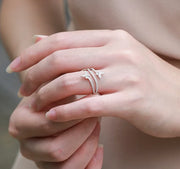 Elegant Double Butterfly 925 Sterling Silver Ring with Clear Zircon Diamonds - Ideal Wedding Engagement Gift Jewelry