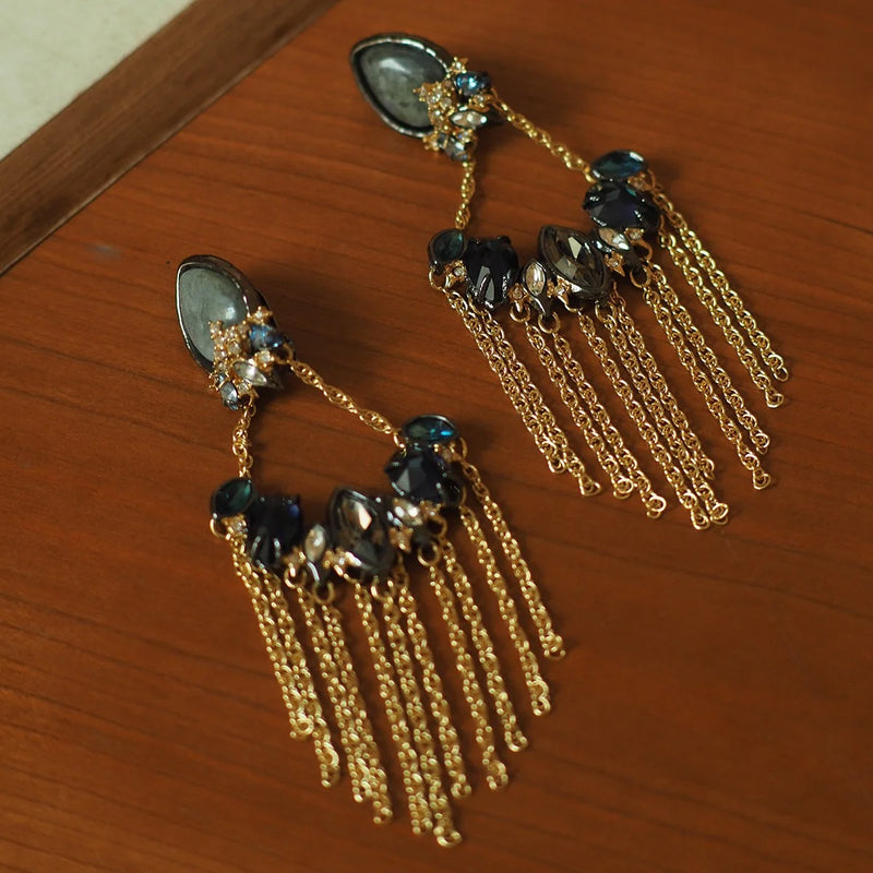 Sapphire Tassel Ear Clip No Piercing Retro Vintage Designer Alexis Bittar