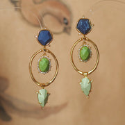 Retro European and American Style Vintage Fashion Alexis Bittar Lapis Lazuli Emerald Tassel Earrings