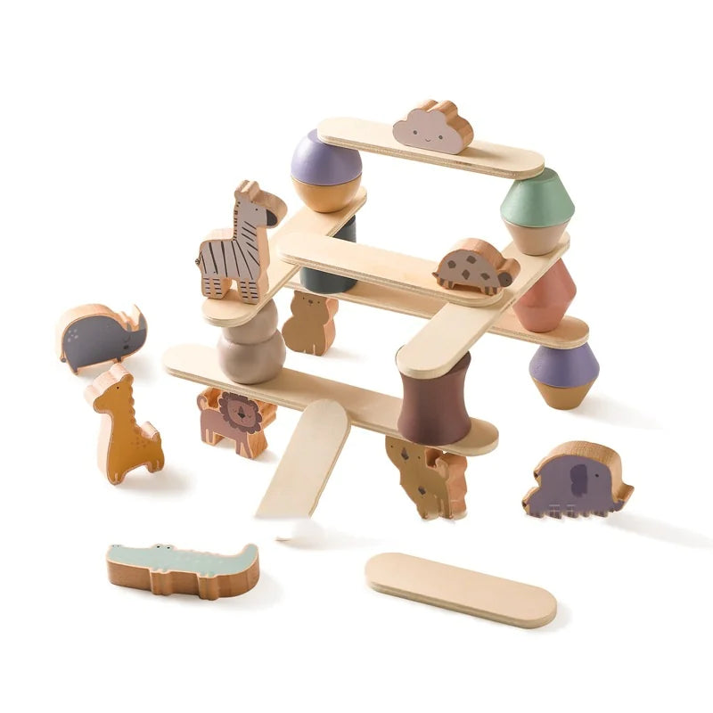 Montessori wooden animal stacking balance toy